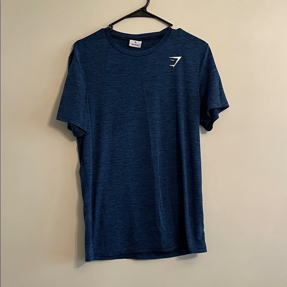 Gymshark Men’s Navy Heather Short-Sleeve Crew Tee with White Logo